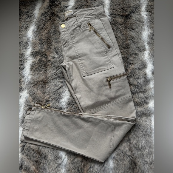 Michael Kors Soft Ankle Skinny Zipper Cargo Pants In Tan Size 4 - Picture 1 of 9